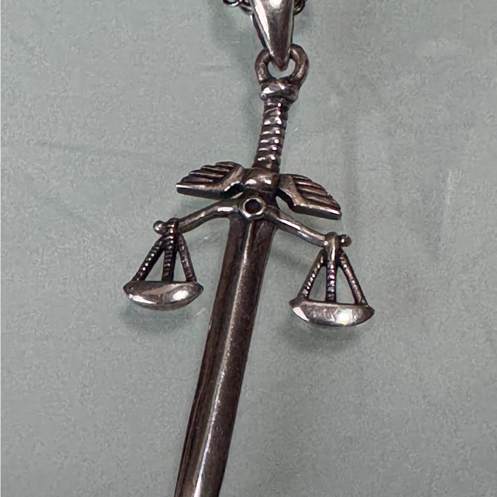 Regal Rose Scales of Justice Dagger Sword 925 Sterling Silver Necklace